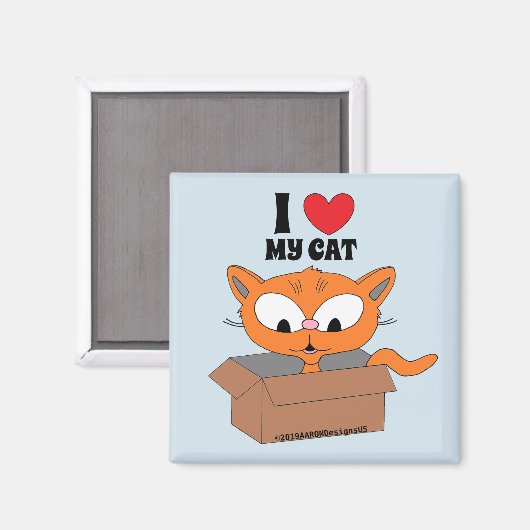 「私は猫が大好き」可愛い箱入りマンガ猫 マグネット (正面/裏面)
