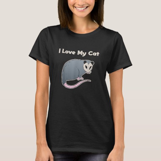 私は猫が大好き 面白いポッサム Tシャツ (正面)