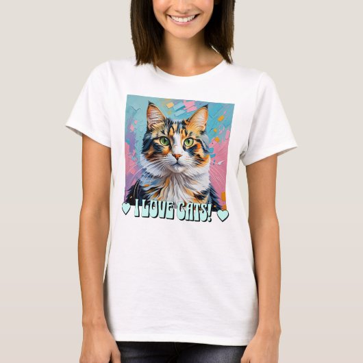 私は猫が大好き! Tシャツ (正面)