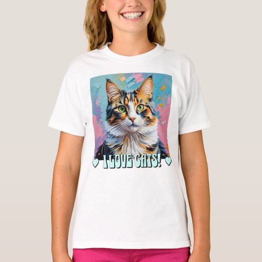 私は猫が大好き！ Tシャツ (正面)