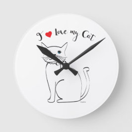 私は猫が大好カッコいいき ラウンド壁時計