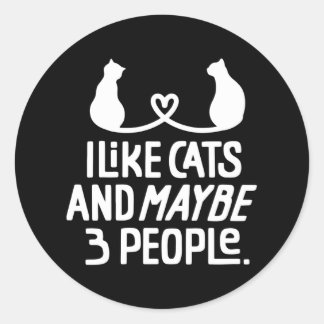 私は猫が好きで、3人も猫おもしろいが好き ラウンドシール