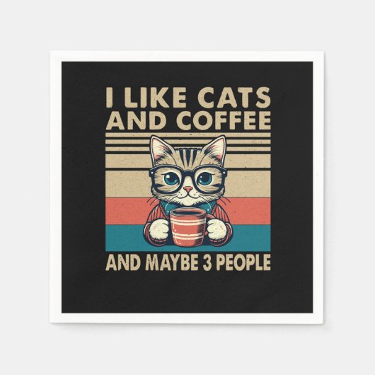 私は猫とコーヒーが好きで、3人くらいかな スタンダードカクテルナプキン (正面)