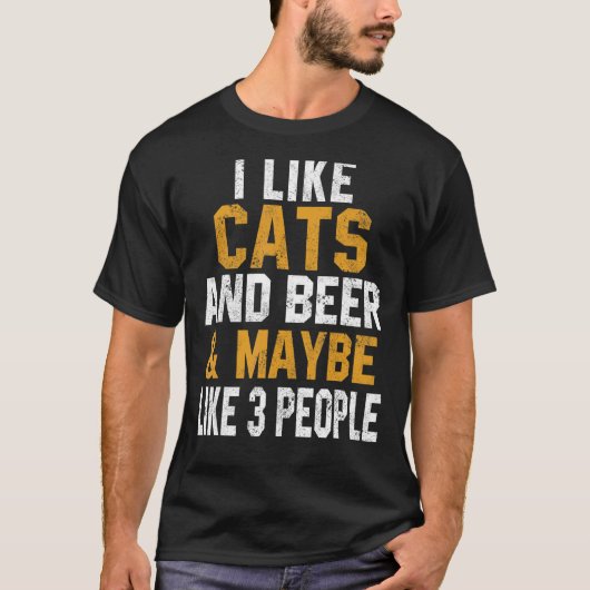 私は猫とビールキャット子猫ガールが好き Tシャツ (正面)