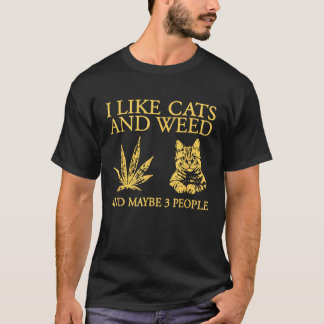 私は猫と雑草が好きで、3人くらいかな Tシャツ