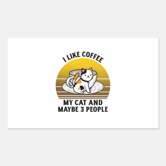 私は猫にコーヒーを飲むのが好きだし、3人くらいかな 長方形シール (正面)