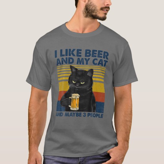 私は猫のビールが好きで、3人もおもしろい猫が好き Tシャツ (正面)