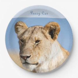 私は猫のライオンの写真で文字 ペーパープレート