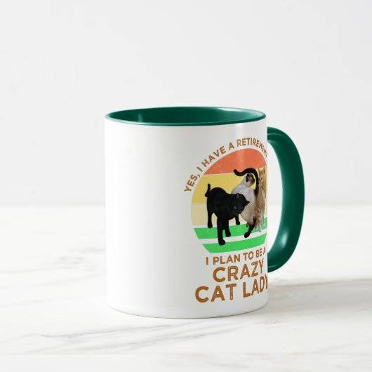 私は猫のレディ熱狂するアになるおもしろい予定 マグカップ (正面右)