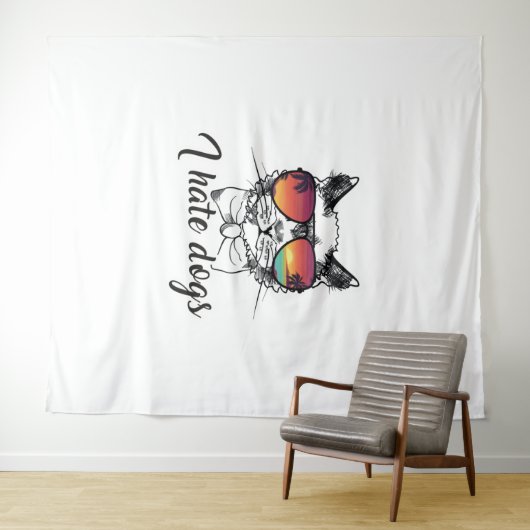 私は猫の友達おもしろいに犬のプレゼントが嫌い タペストリー (インサイチュ(横))