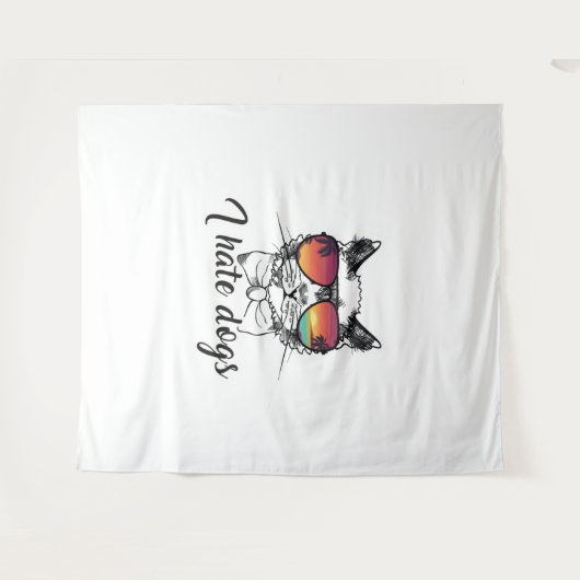 私は猫の友達おもしろいに犬のプレゼントが嫌い タペストリー (正面(横))