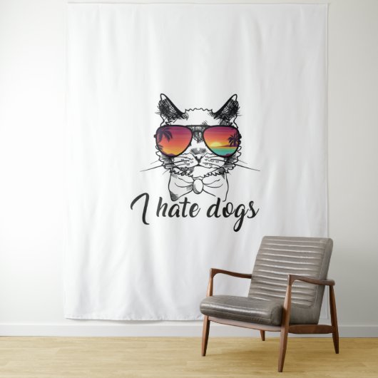 私は猫の友達おもしろいに犬のプレゼントが嫌い タペストリー (インサイチュ)