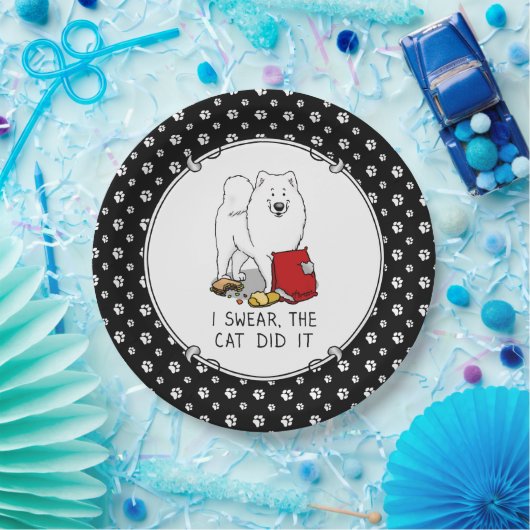 私は猫はそれをサモエド犬の汚れをやったと誓うおもしろい ペーパープレート (パーティー)