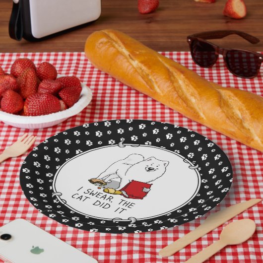 私は猫はそれをサモエド犬の汚れをやったと誓うおもしろい ペーパープレート (ピクニック)