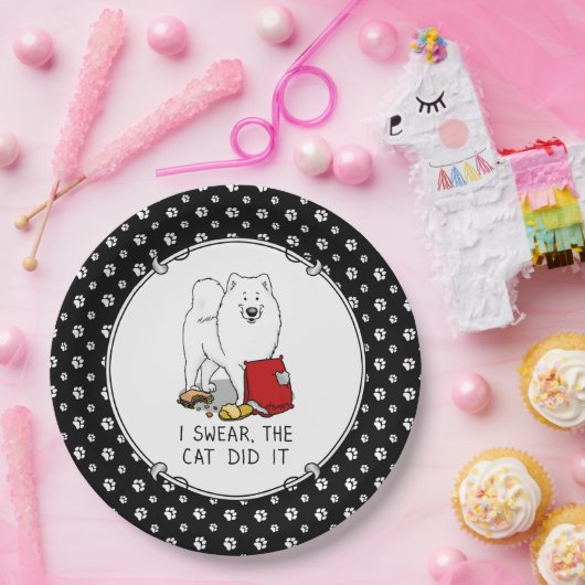 私は猫はそれをサモエド犬の汚れをやったと誓うおもしろい ペーパープレート (パーティー)