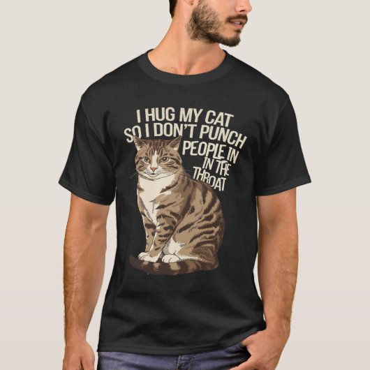 私は猫を抱きしめて人を喉に突き刺さない Tシャツ (正面)