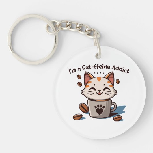私は猫フェイン中毒 キーホルダー (正面)