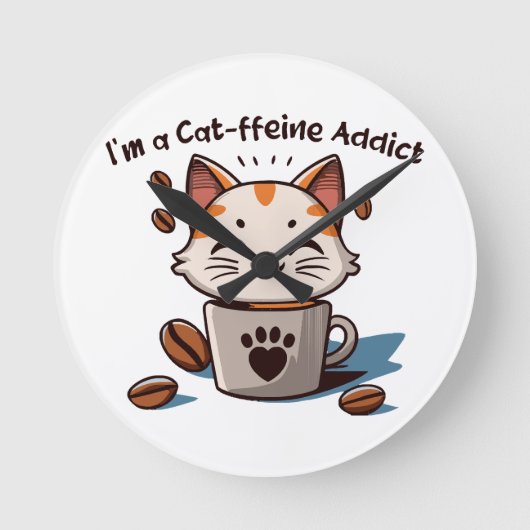 私は猫フェイン中毒 ラウンド壁時計 (正面)