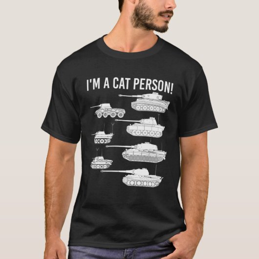 私は猫派 ドイツ軍 戦車 ダイストレスト ビンテージ Tシャツ (正面)