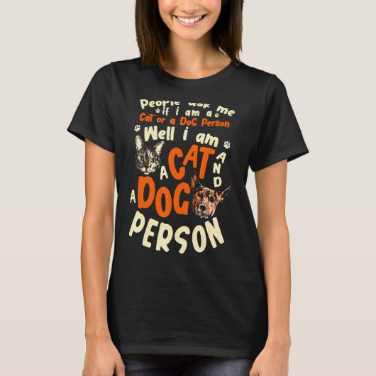 私は猫派?犬派?猫も犬も好き Tシャツ (正面)