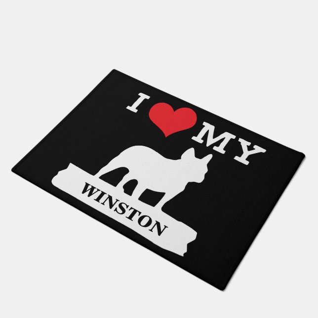 私は玄関マット|がそれを個人化する私のフレンチ・ブルドッグを愛します! ドアマット (アングル)