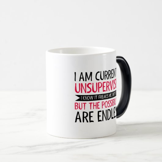 私は現在監督されていない – 皮肉おもしろいギフト モーフィングマグカップ (正面右)