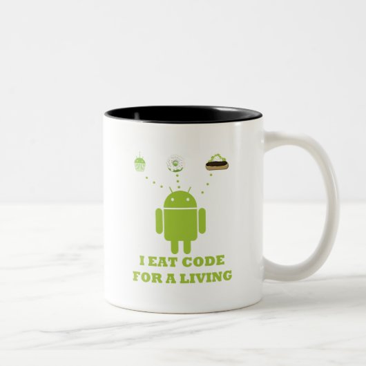 私は生きているののためのコードを食べます(開発者) ツートーンマグカップ (右)