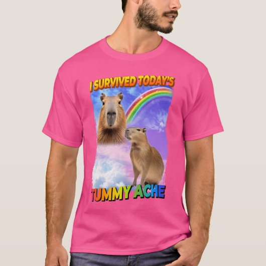 私は生き延び今日のお腹の痛みの小さな黒 Tシャツ (正面)