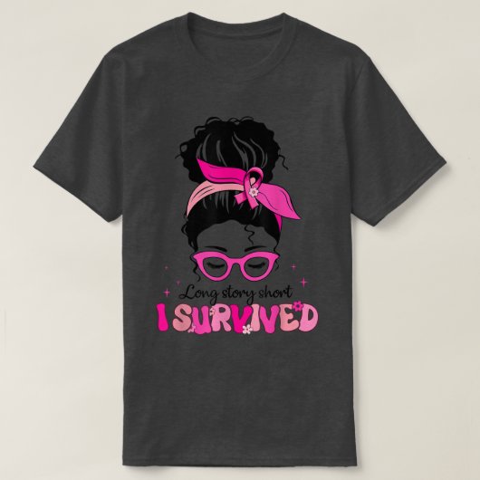 私は生き延びMessy Bun Pink Breast Cancer Warrior Gr Tシャツ (デザイン正面)