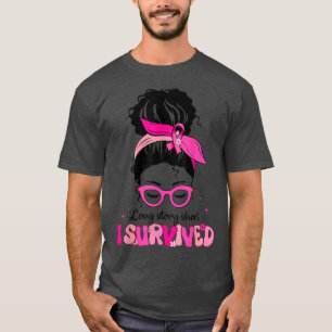 私は生き延びMessy Bun Pink Breast Cancer Warrior Gr Tシャツ