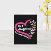 私は生き残った乳がん認識度ピンクバター カード (黄色い花)