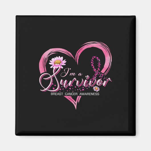 私は生き残った乳がん認識度ピンクリボン マグネット (正面)