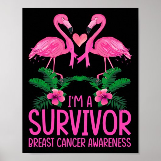 私は生き残った乳がん認識度フラミンゴ ポスター (正面)