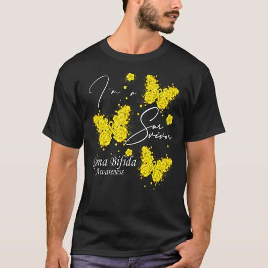 私は生き残りスピナビフィダ認識度蝶 Tシャツ (正面)