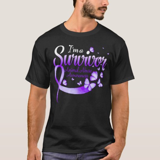 私は生き残り動物虐待認識度バタフライ里 Tシャツ (正面)