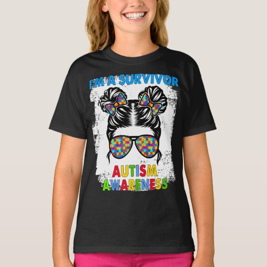 私は生き残り自閉症の意識の乱雑Bun女 Tシャツ (正面)