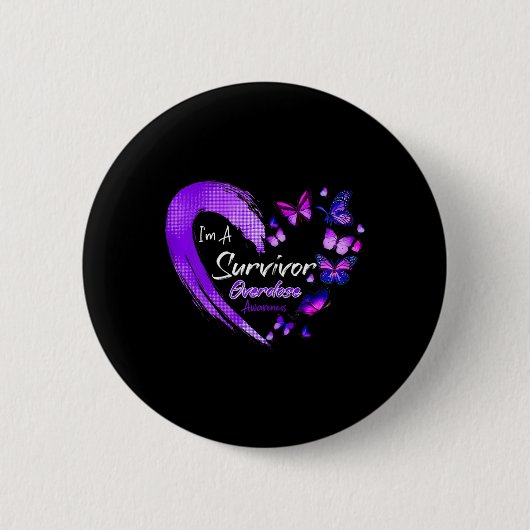 私は生き残り過剰摂取認識度紫色の蝶 缶バッジ (正面)
