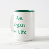 私は生命のビーガンです。 緑。 スローガン。 カスタム ツートーンマグカップ (正面左)
