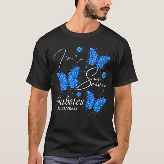 私は生存型糖尿病認識度蝶 Tシャツ (正面)