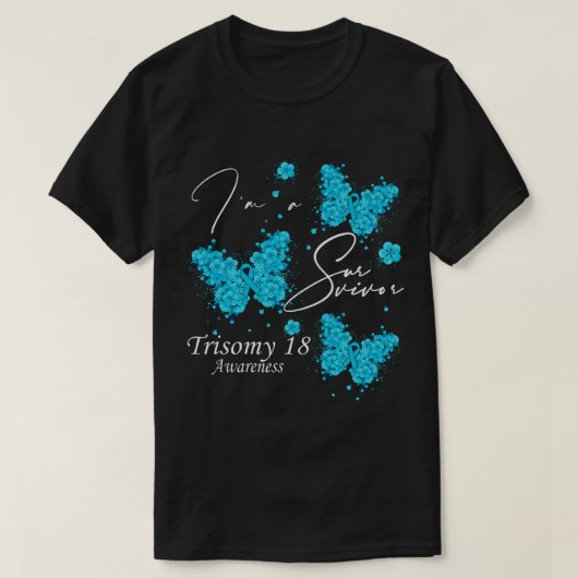 私は生存者トリソミー18認識度蝶 Tシャツ (デザイン正面)