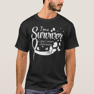 私は生存肺がん認識度蝶リブ Tシャツ