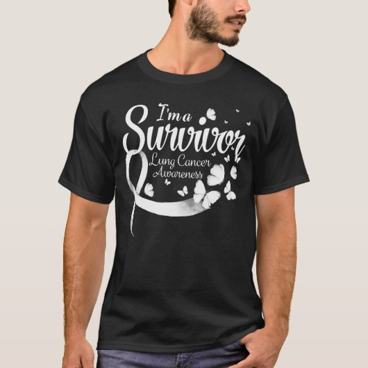 私は生存肺がん認識度蝶リブ Tシャツ (正面)