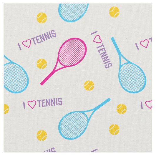 私は🎾💖白でテニスが大好き ファブリック (クローズアップ)