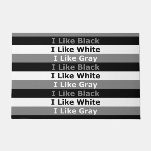 私は白黒とグレーカラーストライプのデザイン ドアマット (正面)