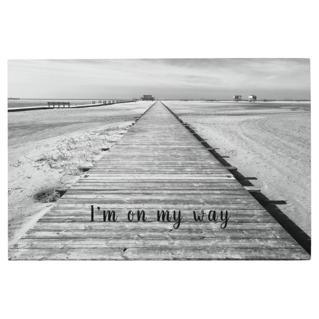 私は白黒のビーチへ行く メタルプリント (正面)