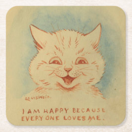 私は皆が私を愛してくれるので嬉しい(幸せな子猫) スクエアペーパーコースター