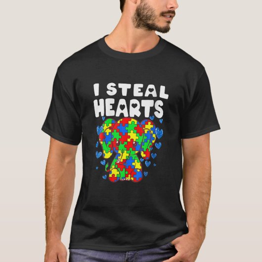 私は盗むハートパズル自閉症意識かわいい象皮 Tシャツ (正面)