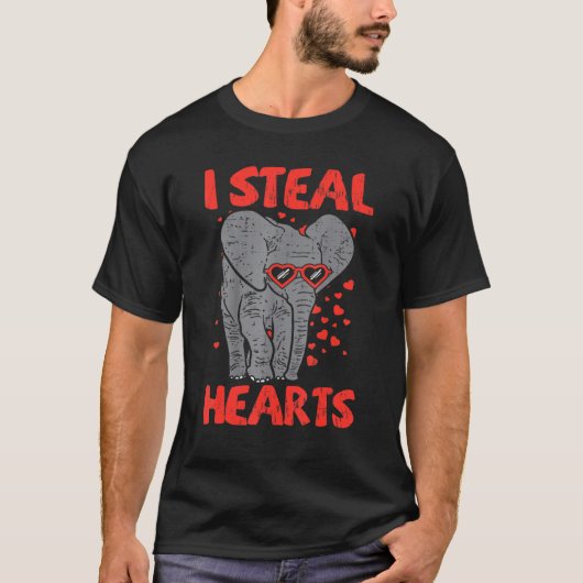 私は盗むハート象パパママ子供動物愛好家V Tシャツ (正面)