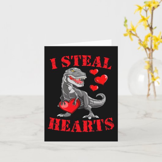 私は盗むハートTレックスバレンタインデーおもしろい男の子の女の子 カード (黄色い花)
