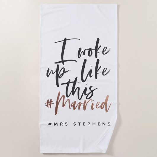 私は目が覚めた#バラ結婚した金ゴールド ビーチタオル (正面)